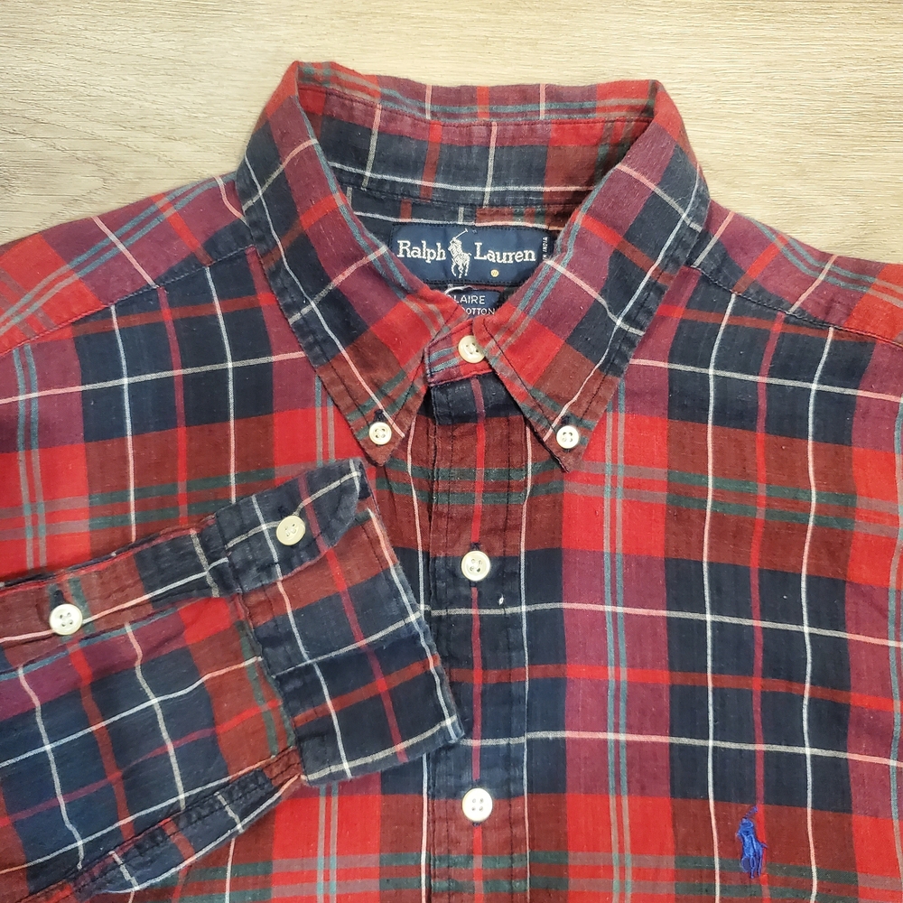 Ralph Lauren Blaire Shirt Mens Large Red Plaid Button Front Cotton Long Sleeve - Picture 3 of 8